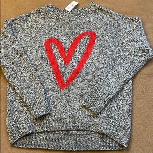 LOFT NWT Heather Gray Sweater with Red Heart Design